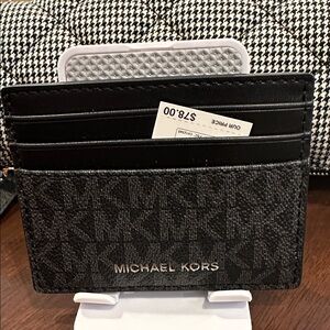 Michael Kors Cooper Tall Card Case in Black Signature Leather NWT